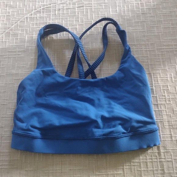 Lululemon Bra Womens 4 Blue Energy Bra Criss Cross Strappy Workout Gym Ladies - Picture 1 of 4